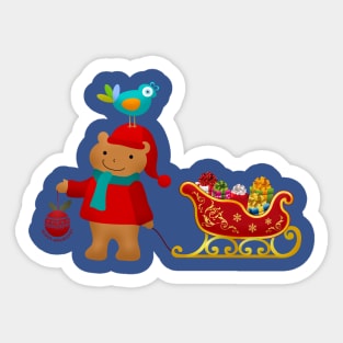Merry Christmas Bear & Bird Sticker